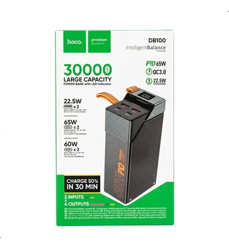 Hoco DB100 Harmony 30000mAh 65W Fast Charging Power Bank – PD & QC 3.0 Support, Dual Type-C & Dual USB-A Ports, Smart Digital LED Display & Laptop Charging Compatible_img_2