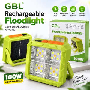 GBL Detachable Battery Solar Floodlight – 100W Super Bright Portable Outdoor LED Work Light with Built-in Power Bank, Weatherproof Design & Camping Emergency Light_img_0