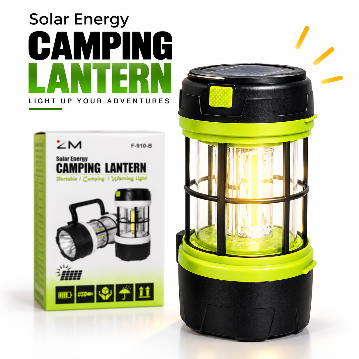 2-in-1 Solar Energy Camping Lantern & Handheld Torch – Rechargeable Emergency Light with Solar Panel, USB Charging Port & Portable Hanging Handle for Outdoor Camping & Travel_img_1
