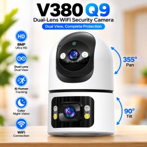 Smart V380 Q9 Dual-Lens & Dual-Screen 8MP WiFi Home Security Camera – 1080P Wireless Indoor CCTV with PTZ, AI Human Tracking, Color Night Vision & Yoosee App Support_img_0