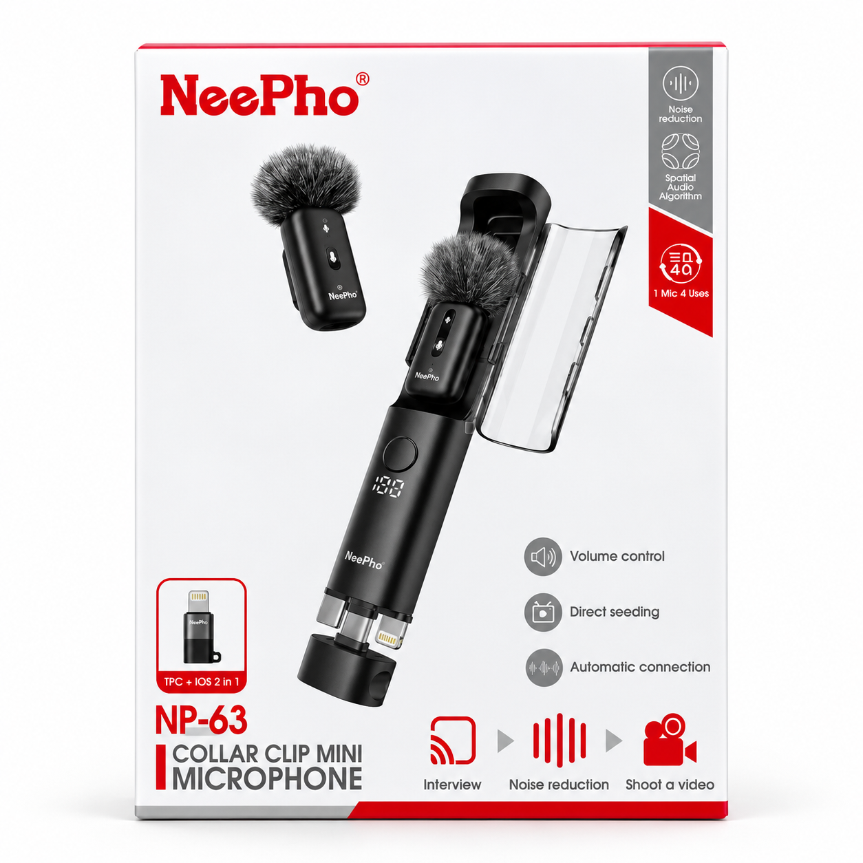 NeePho NP-63 Wireless Lavalier Microphone Kit – Plug & Play Noise Cancelling Mic with Portable Design for Content Creators, Interviews & Vlogging_img_4
