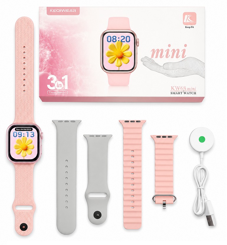 KW68 Mini ladies Smartwatch with Bluetooth Call & 3 Straps_img_1