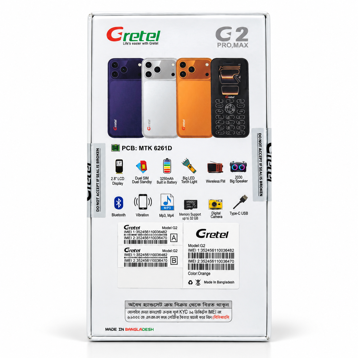 Gretel G2 Pro Max Feature Phone – iPhone 17 Pro Max Inspired Design, 3250mAh Built-In Battery, 2.8" LCD Display, Type-C Port, Big Speaker & Wireless FM_img_5