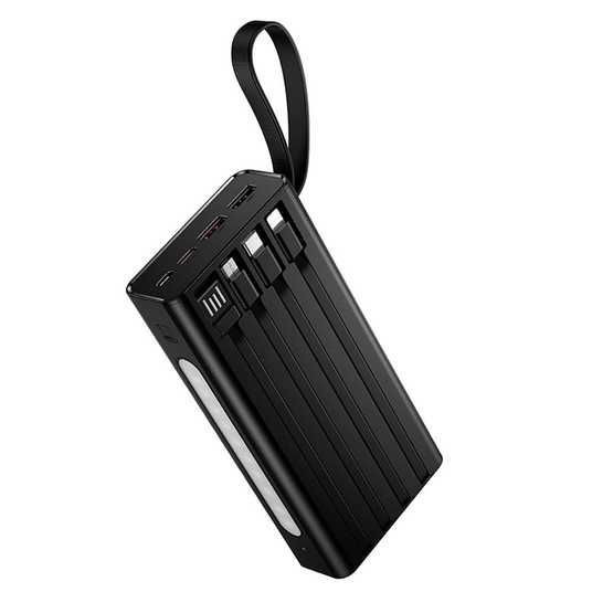 Hoco J155 Shine 20000mAh 22.5W & PD 20W Fast Charging Power Bank – 4 Built-in Cables (Type-C, Lightning, Micro, USB-A), 6 Outputs, Built-in LED Emergency Light & Digital Display_img_5