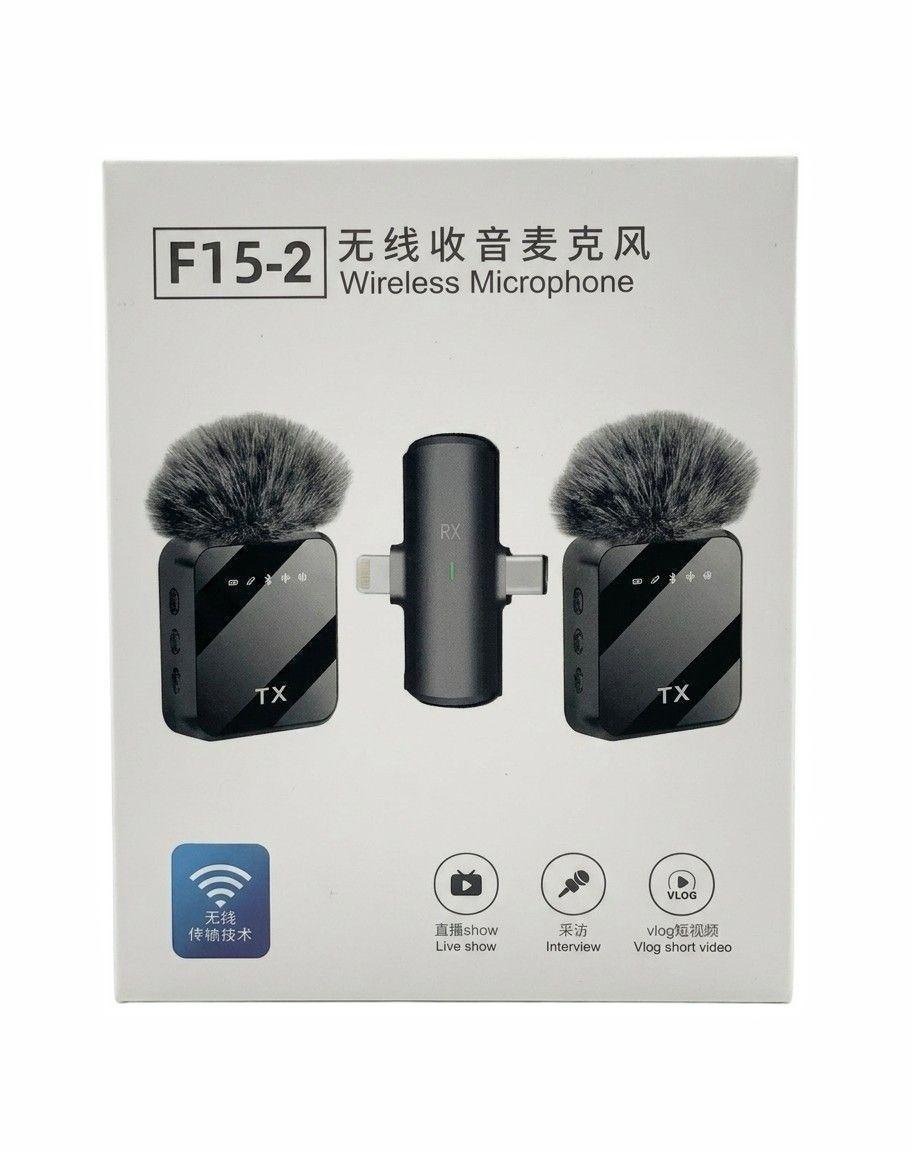 F15-2 Wireless Microphone 2 in 1 Type C + iPhone Noise Cancellation Lavalier Microphone, Professional Collar Microphone_img_1