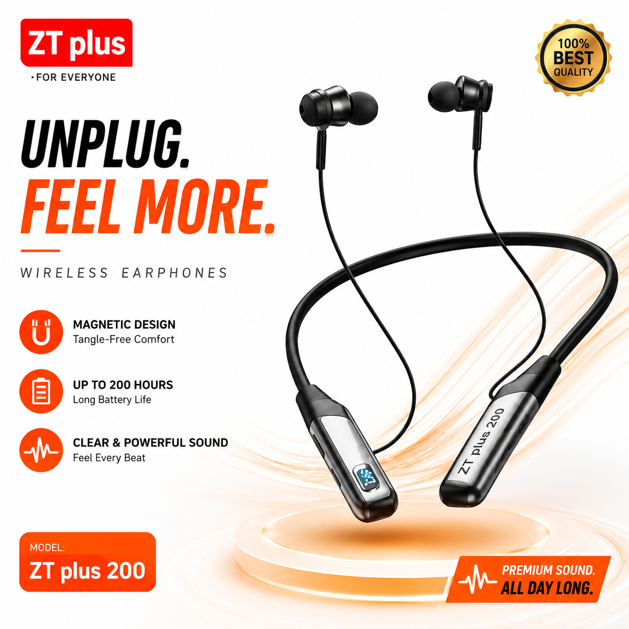 ZT Plus Wireless Neckband Headset – Bluetooth Headset with 200H Battery Backup, LED Digital Display, TF Card Slot, Fast Charging & Magnetic In-Ear Design_img_1