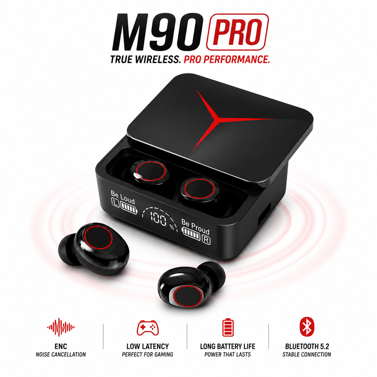 M90 Pro TWS True Wireless Earbuds – Bluetooth 5.3 Earphones with HiFi Stereo Bass, ENC Noise Cancellation & 1200mAh Power Bank Charging Case_img_1