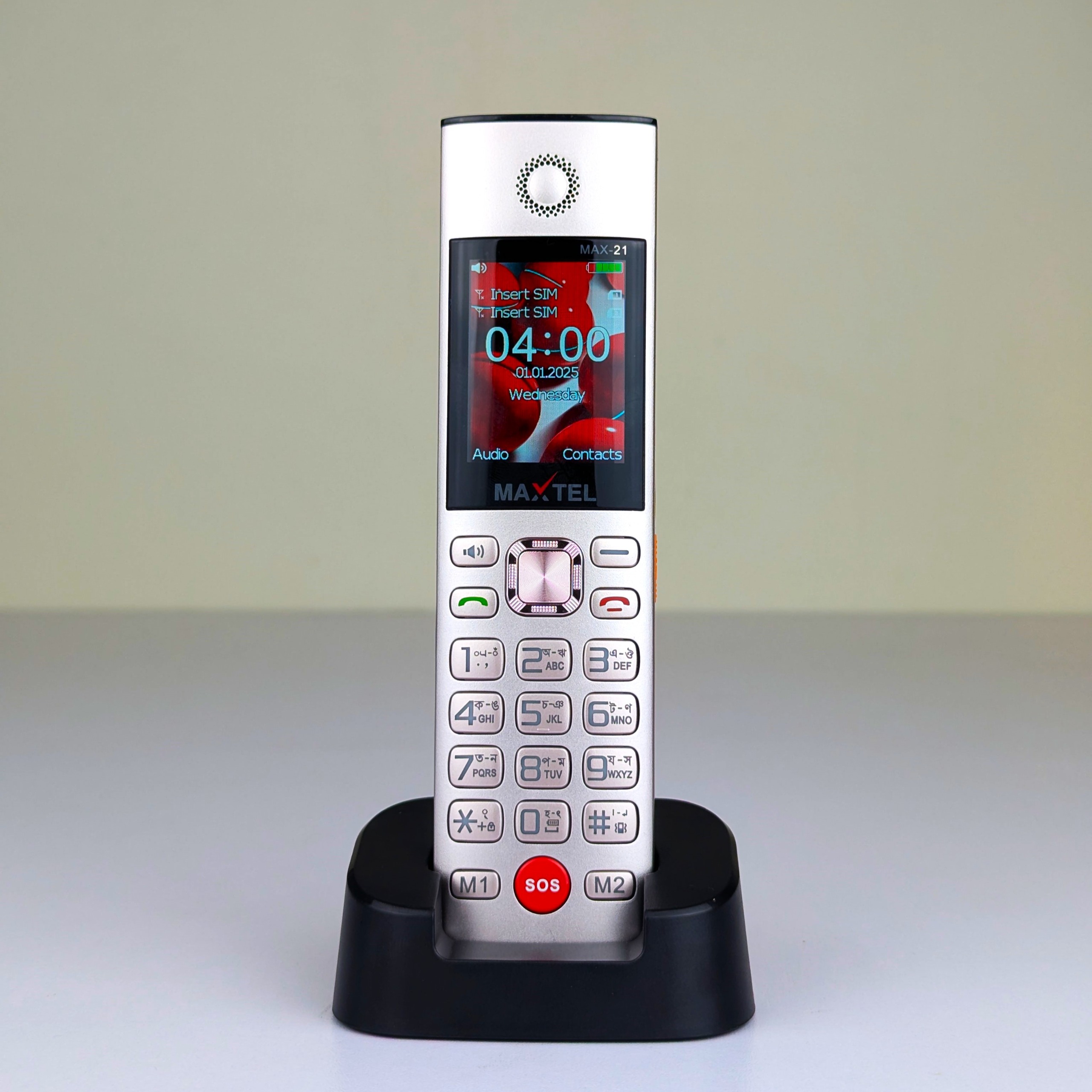 MAXTEL MAX21 Ultra Cordless Desk Phone – Dual SIM Feature Phone with 3000mAh Battery, Dock Charger, Type-C, SOS Emergency Button, Auto Call Recording & Wireless FM_img_2