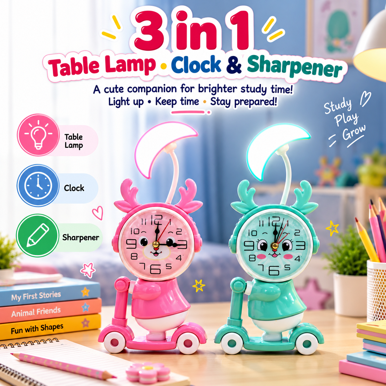 3 in 1 Table Lamp Clock with Pencil Sharpener_img_1