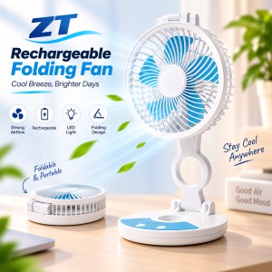 ZT Rechargeable Folding Desktop Fan with Integrated LED Light – Portable Foldable Pocket Cooling Fan with Adjustable Speed, USB Charging & Silent Operation_img_0