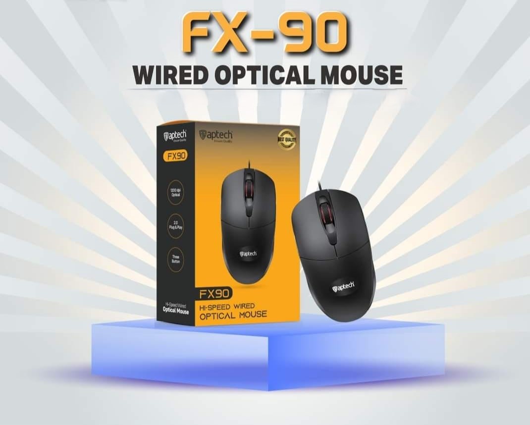 Aptech FX90 USB Wired Optical Mouse – 1200 DPI Precision Sensor, Lightweight 68g Ergonomic Design, 1.35M Durable Cable, 3+ Million Clicks Lifespan & Universal Compatibility_img_1