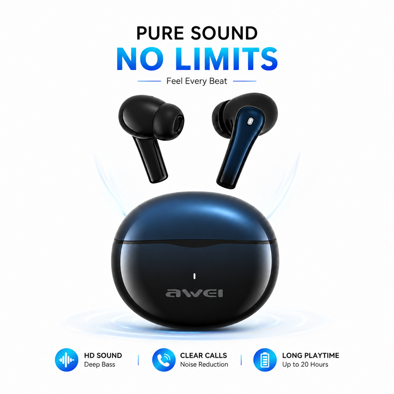 Awei T62 True Wireless Earbuds – Bluetooth 5.3 TWS with 4-Mic ENC Noise Cancelling, 10mm Drivers, IPX5 Waterproof & 300mAh Case_img_1