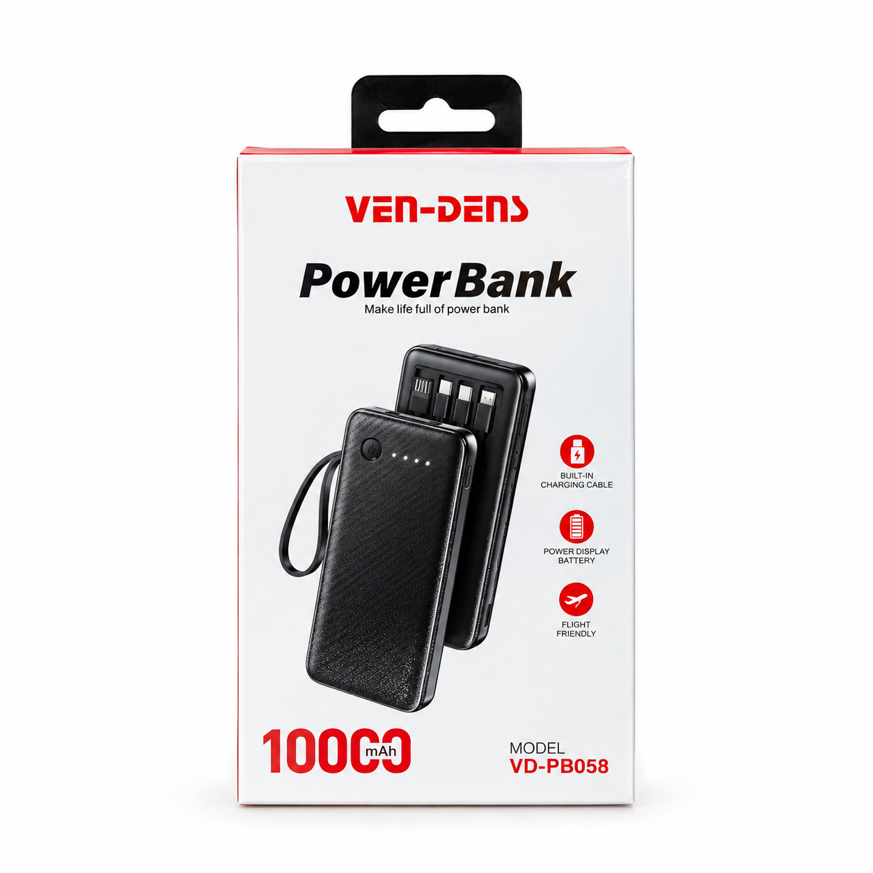 VEN-DENS 10000mAh Power Bank (VD-PB058) – Portable Charger with Built-in Type-C, Micro & Lightning Cables, Fireproof Shell & LED Indicator_img_4