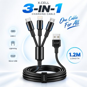 X.Cell High-Performance 3-in-1 Multi Charging Cable – 1.2M Charging Cord with USB-C, Lightning & Micro-USB Connectors for Universal Smartphones_img_0