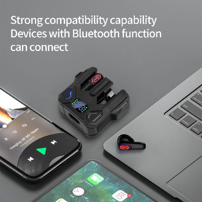 Mecha Design Gaming True Wireless Earbuds – Futuristic TWS with Low Latency Mode, Digital LED Battery Display & Rich Bass_img_3