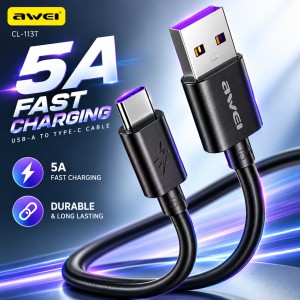Awei CL-113T USB-A to Type-C 5A Fast Charging Cable – 30CM Short Portable Data & Power Cable with Huawei SuperCharge Support for Android Devices_img_0