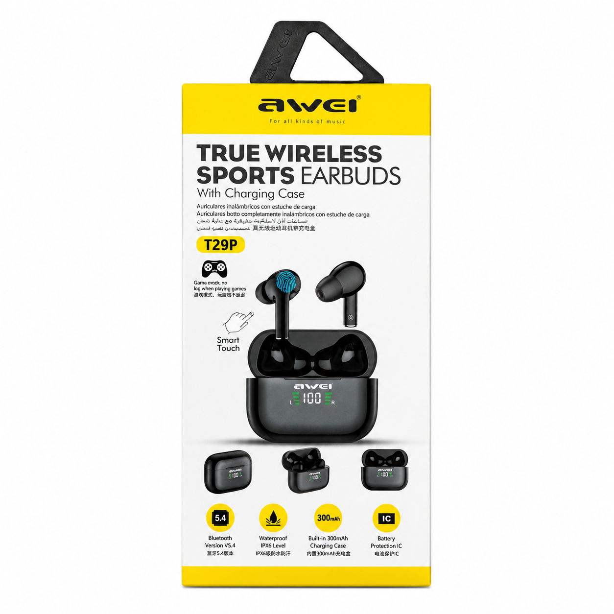 Awei T29P ANC Gaming True Wireless Earbuds – Bluetooth 6.0 Low Latency Earphones with Active Noise Cancellation, LED Charging Display & IPX6 Waterproof_img_4