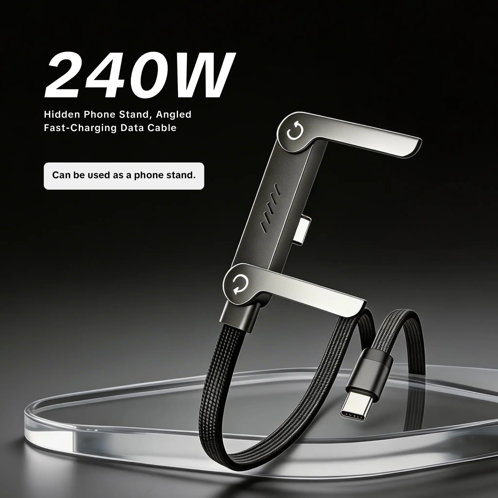 240W 5A Fast Charging & Sync USB-C to USB-C Cable – Braided Cord with Built-in Folding Phone Stand for Landscape & Portrait Viewing_img_4