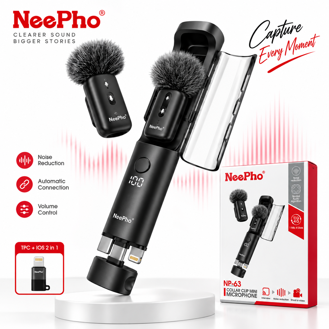 NeePho NP-63 Wireless Lavalier Microphone Kit – Plug & Play Noise Cancelling Mic with Portable Design for Content Creators, Interviews & Vlogging_img_1