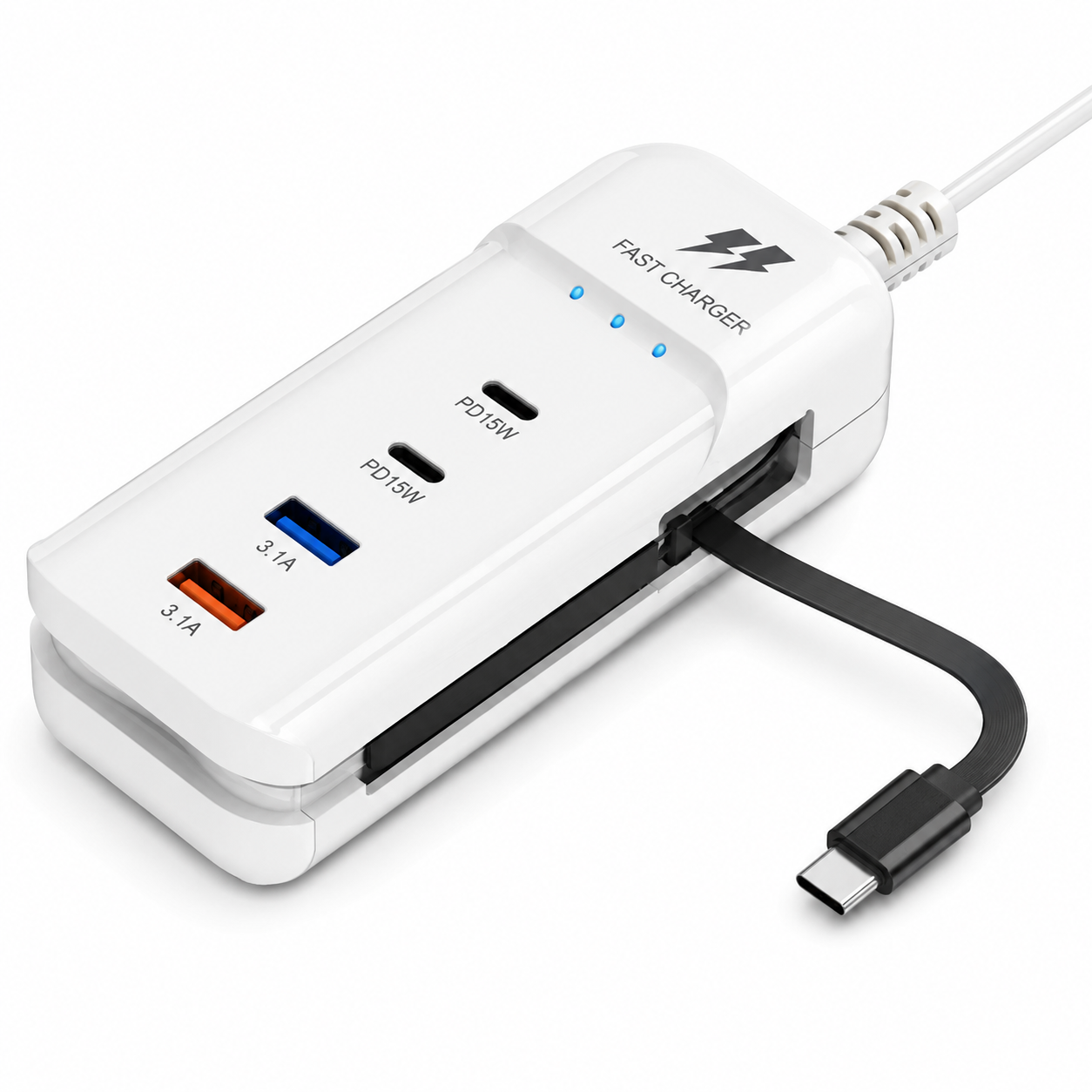 5-in-1 Multi-Functional Rack Charger 66W – Desktop Fast Charging Station with 2PD, 2USB Ports & Built-in Type-C Cable_img_2