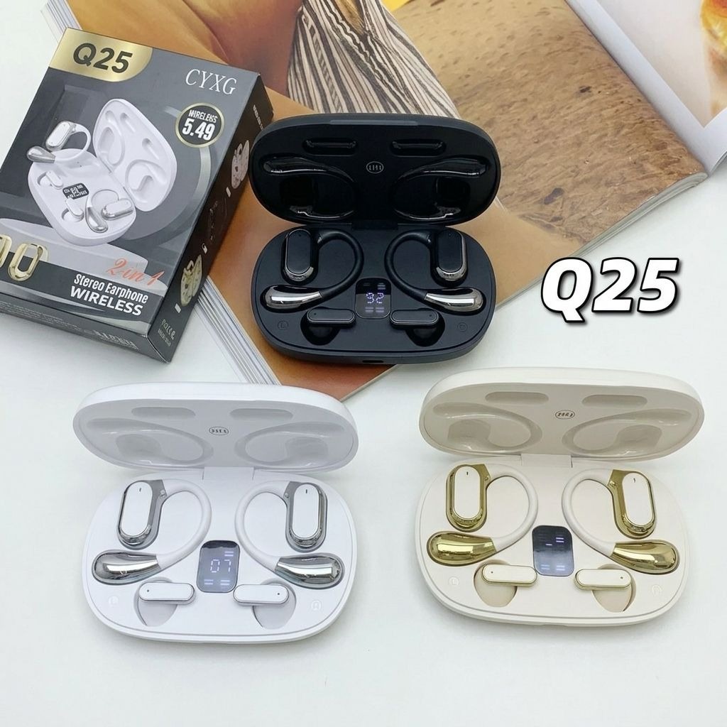 Q25 2-in-1 Couple Soft Ear Hooks TWS Wireless Earbuds – LED Digital Display_img_7