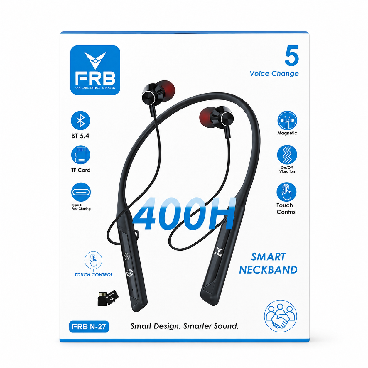 FRB N-27 Smart Wireless Neckband Earphone – Bluetooth 5.4 In-Ear Headset with 400H Battery Life, TF Card Slot, Type-C Fast Charging, Touch Control & Voice Change Feature_img_4