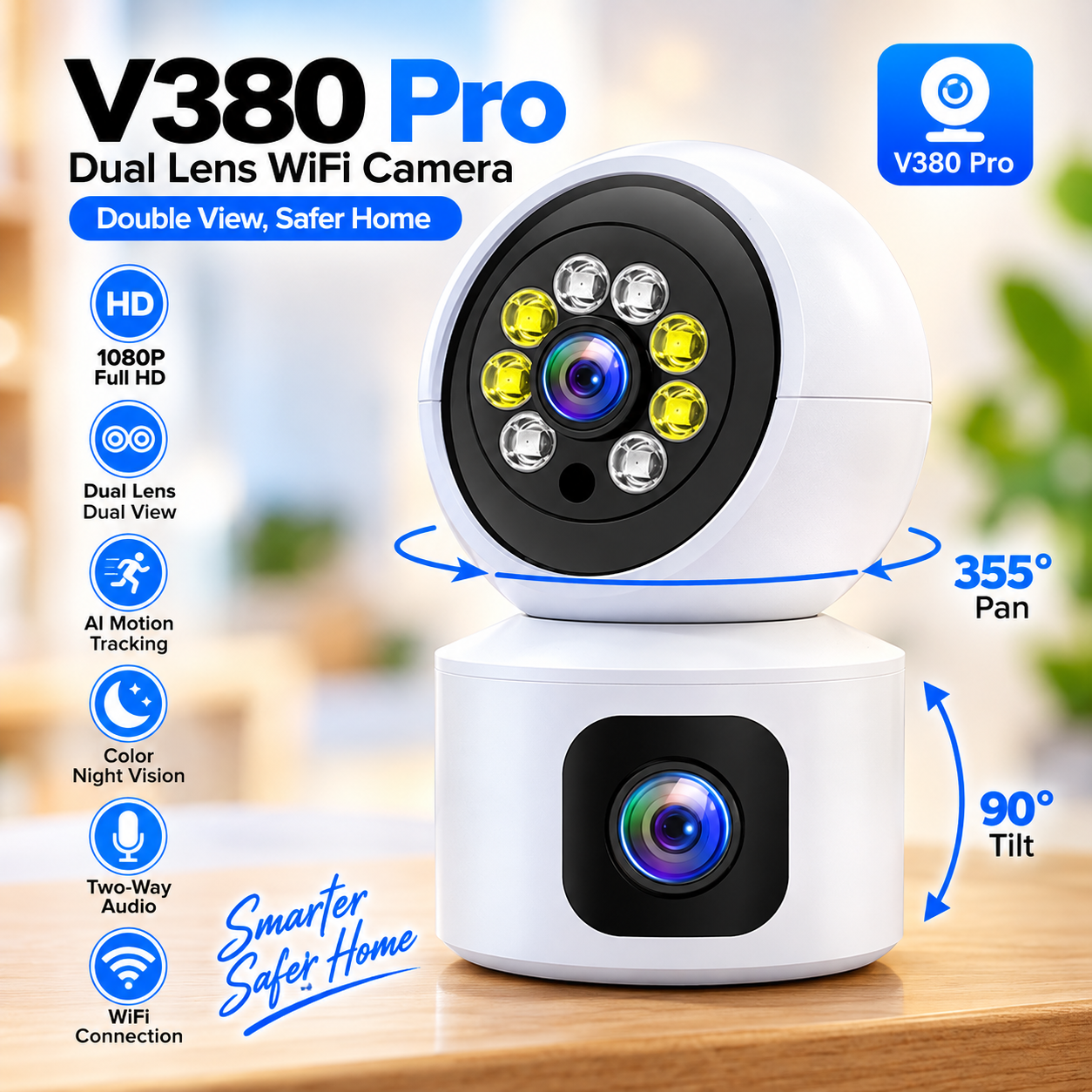 V380 Pro Dual Lens 1080P WiFi Security Camera – Rotatable 360-Degree Wireless Indoor CCTV with Smart AI Motion Tracking, Night Vision & Two-Way Audio (Model: V9L)_img_1