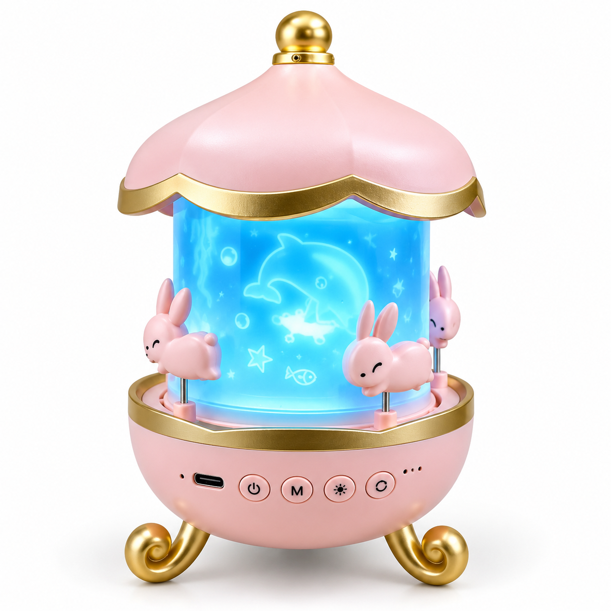 Bunny Carousel Night Light Projector – Rotating LED Star & Galaxy Projection Lamp with 6 Themes, 5 Color Patterns & Adjustable Brightness for Kids Room & Nursery Decor_img_2