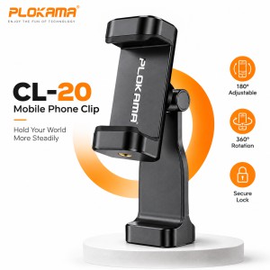 Plokama CL-20 Universal Phone Clip Head for Tripod – 360° Rotatable Smartphone Mount Holder with Anti-Slip Grip for Vlogging, Photography & Live Streaming_img_0
