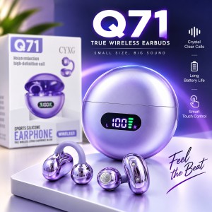Q71 True Wireless Open-Ear / Ear Clip Earbuds – Digital LED Display, HD Stereo Sound, Noise Reduction Call Feature, 30mAh Earbud & 180mAh Charging Case for Sports & Daily Use_img_0