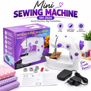 Mini Sewing Machine SM-202A – Portable Dual Speed Electric Sewing Machine with LED Light, Foot Pedal, AC Adapter & Double Thread System for Home Use_img_0