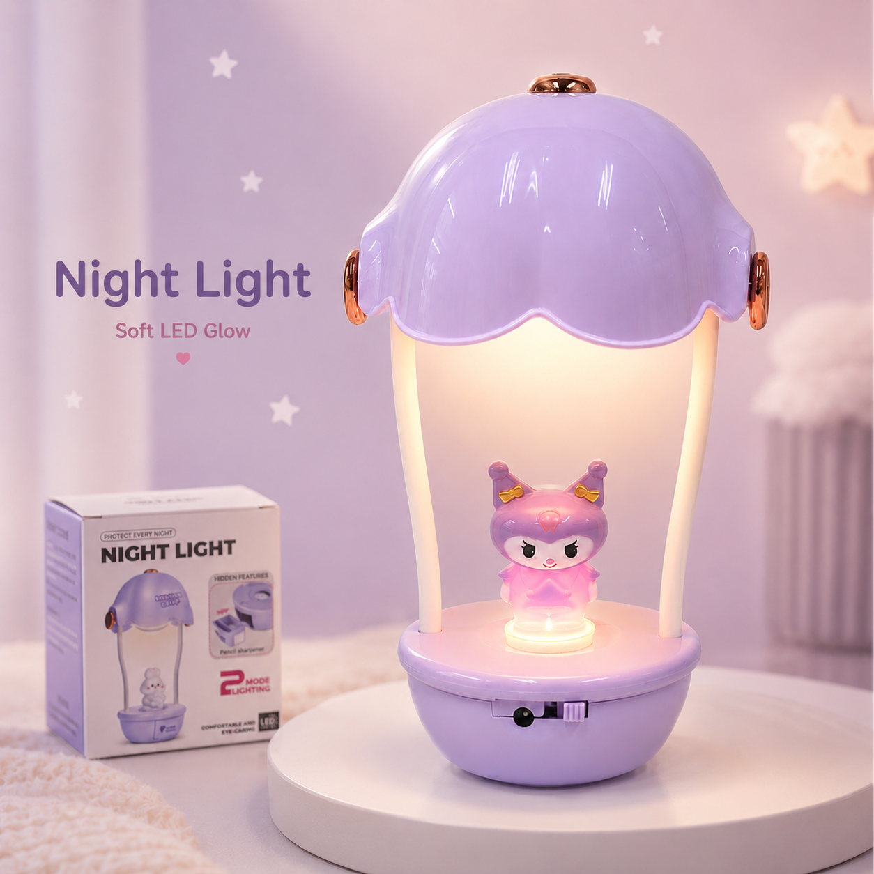 3 in 1 Mini Hot Air Balloon Night Light Desk Lamp with Pencil Sharpener – Cute Kids Study Table Decor & Showpiece_img_1