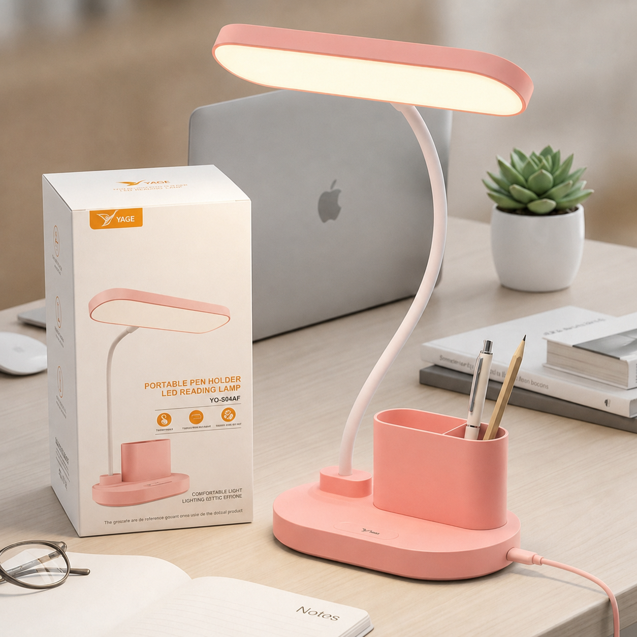 YAGE YG-8044F Portable Pen Holder LED Reading Lamp – Rechargeable Touch Control Desk Light with 1500mAh Battery, Adjustable Color Temperature & Flexible Hose Design_img_4