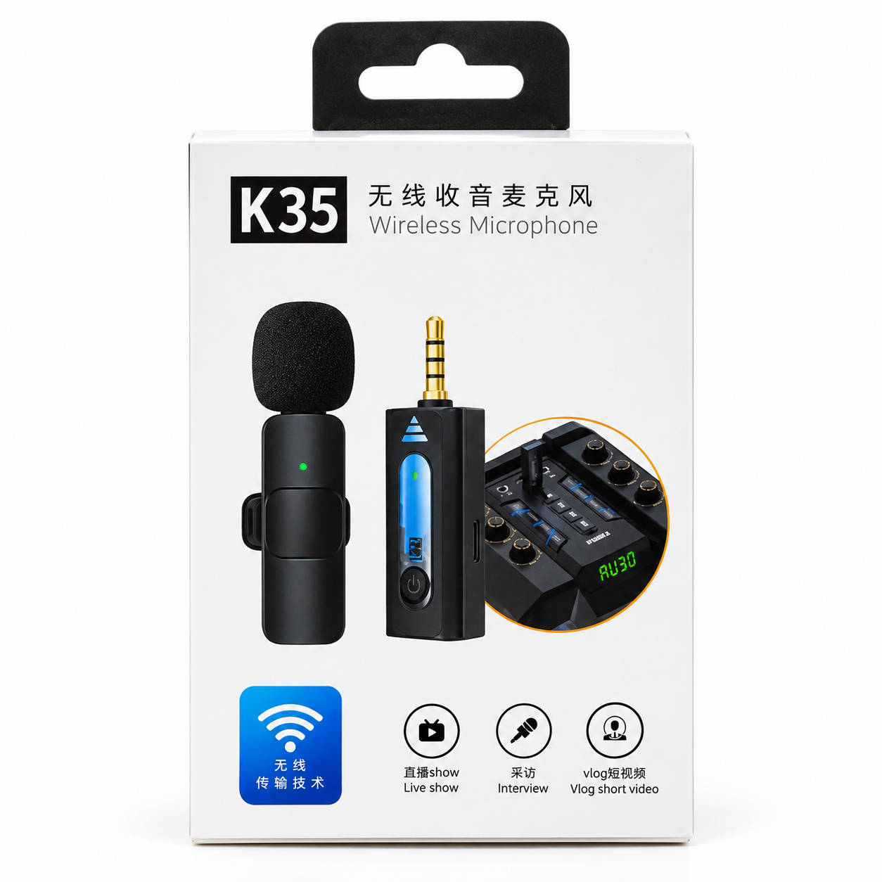 K35 Wireless Collar Lavalier Microphone – 2.4GHz Clip-On Mic with 20M Range, 3.5mm Aux Receiver, 5H Battery & Plug-and-Play for Vlogging, Interviews, YouTube & Live Streaming_img_4
