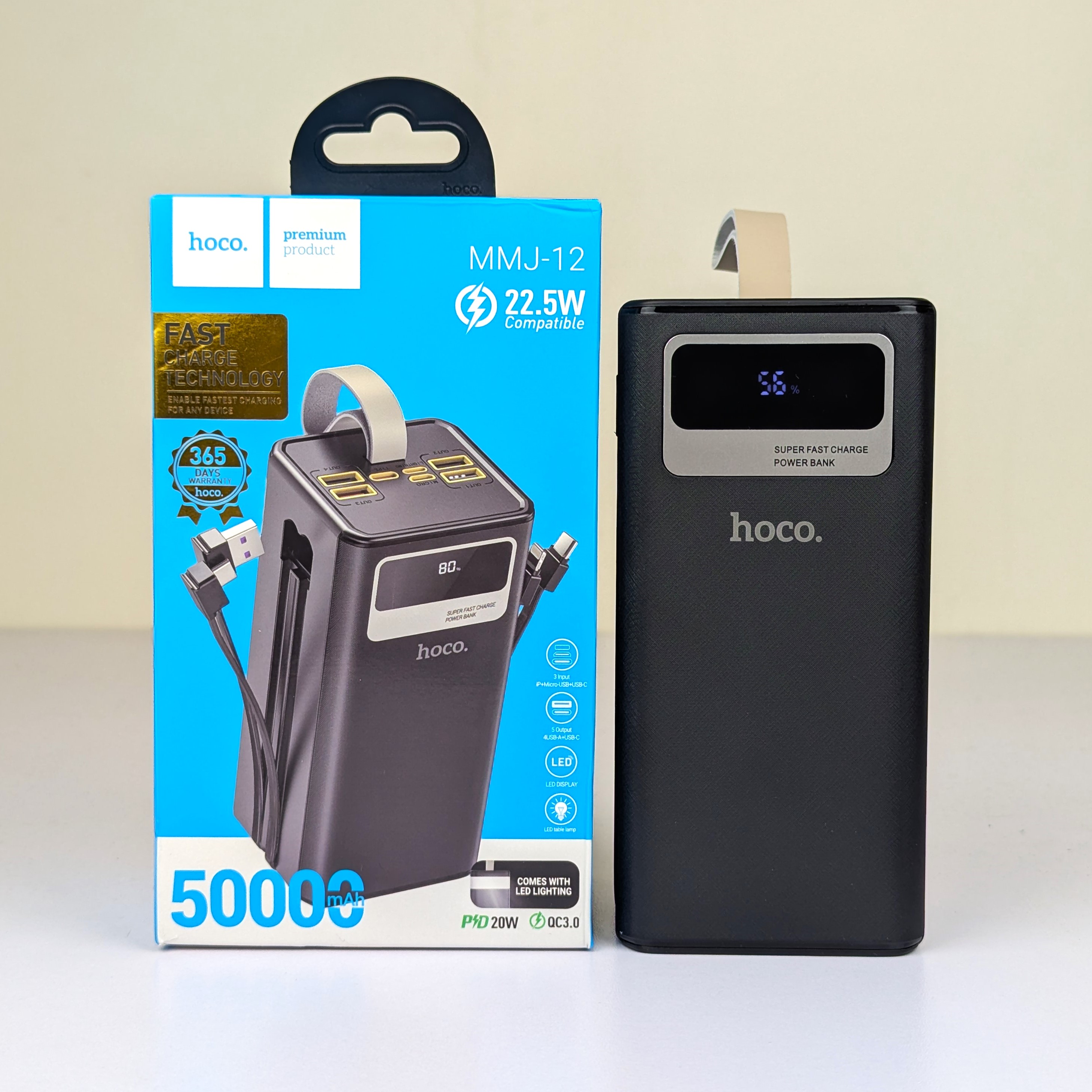 Hoco MMJ-12 50000mAh Fast Charging Power Bank – 22.5W PD/QC Portable Charger with Triple Outputs, LED Digital Display & Multi-Protection Safety_img_6
