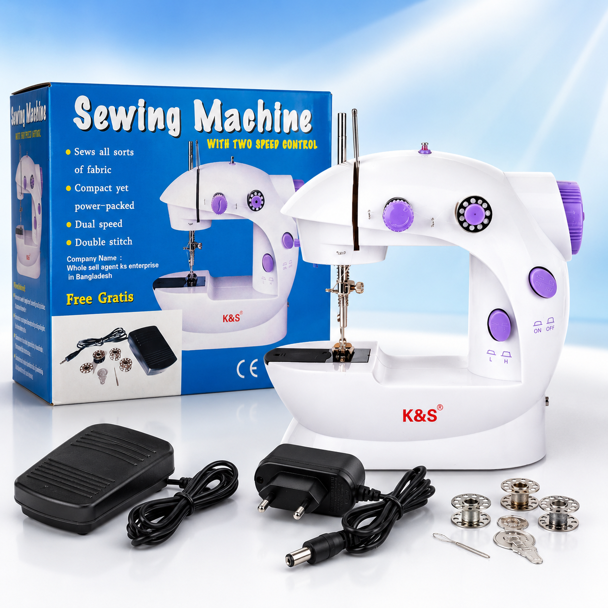 Portable Sewing Machine MLSM-202 – Double Speed Compact Electric Sewing Machine with LED Light, Foot Pedal, Built-in Cutter & Dual Thread System for Home Use_img_5