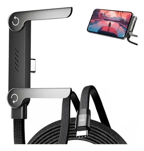 240W 5A Fast Charging & Sync USB-C to USB-C Cable – Braided Cord with Built-in Folding Phone Stand for Landscape & Portrait Viewing_img_5