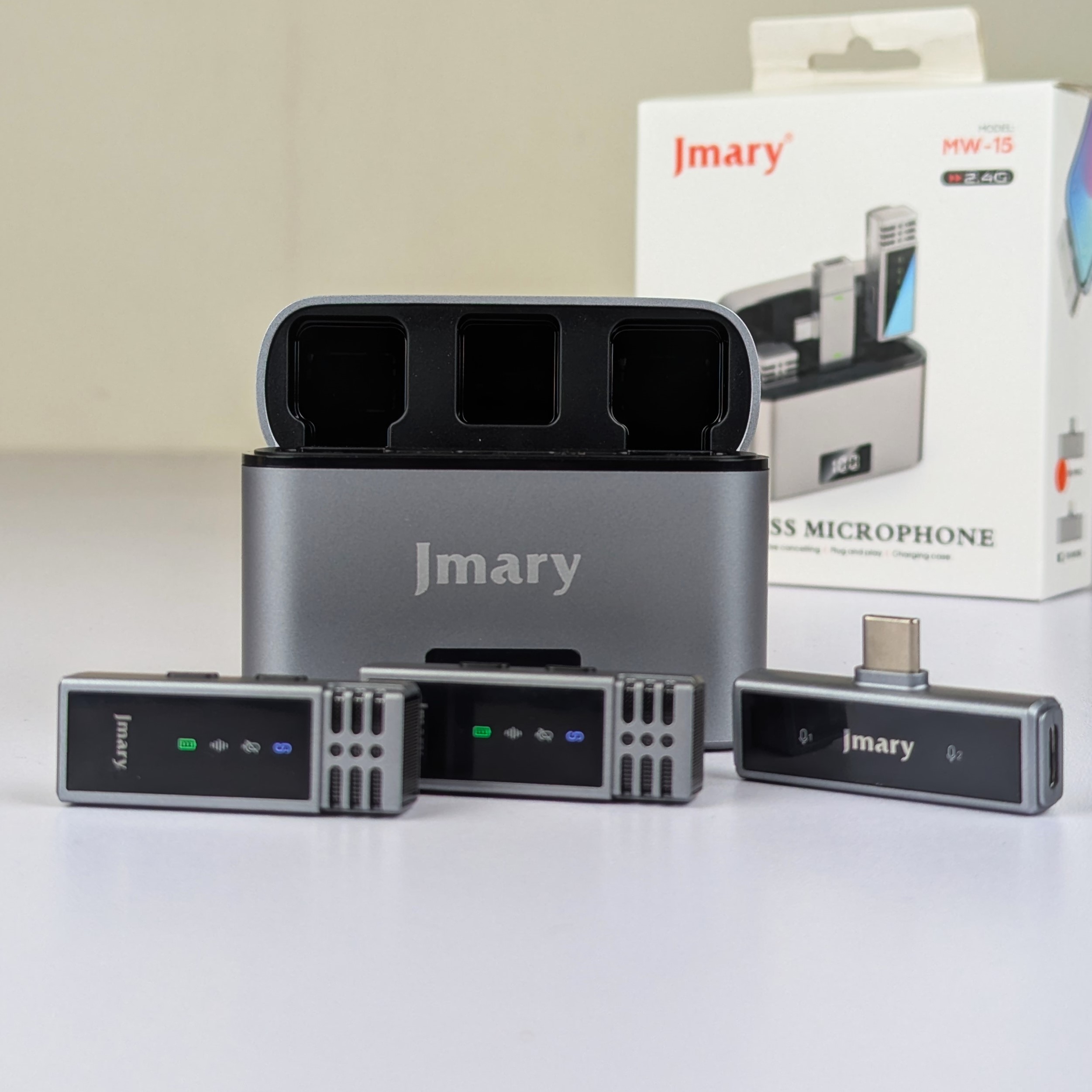 Jmary MW-15 2.4G Dual Wireless Lavalier Microphone – Type-C Plug & Play Mic with 48H Battery Charging Case, 20M Range & Low Latency for Mobile Vlogging & Interviews_img_6