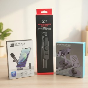 Smart Vlogger's Combo – K8 Wireless Lavalier Microphone, Q07 Bluetooth Selfie Stick Tripod & 360° Rotating Phone & Tablet Stand for Content Creators_img_0