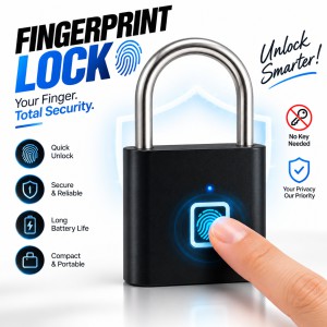 Smart Fingerprint Padlock – Keyless Biometric Thumbprint Lock with 10 User Capacity, USB Rechargeable Battery & Portable Security for Doors, Bicycles & Toolboxes_img_1