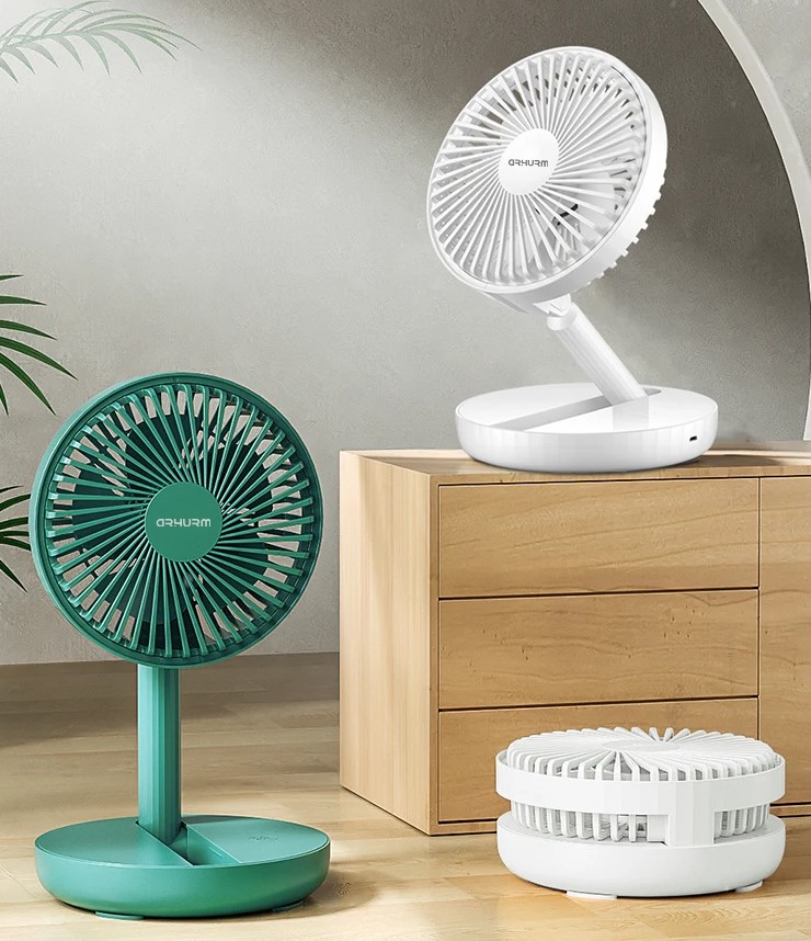HCZ21 5-Inch Rechargeable Folding Fan (Green) – Portable Telescopic Desk Fan with 2000mAh Battery, 1.5-4 Hours Backup, Micro USB Charging & Compact Design_img_6