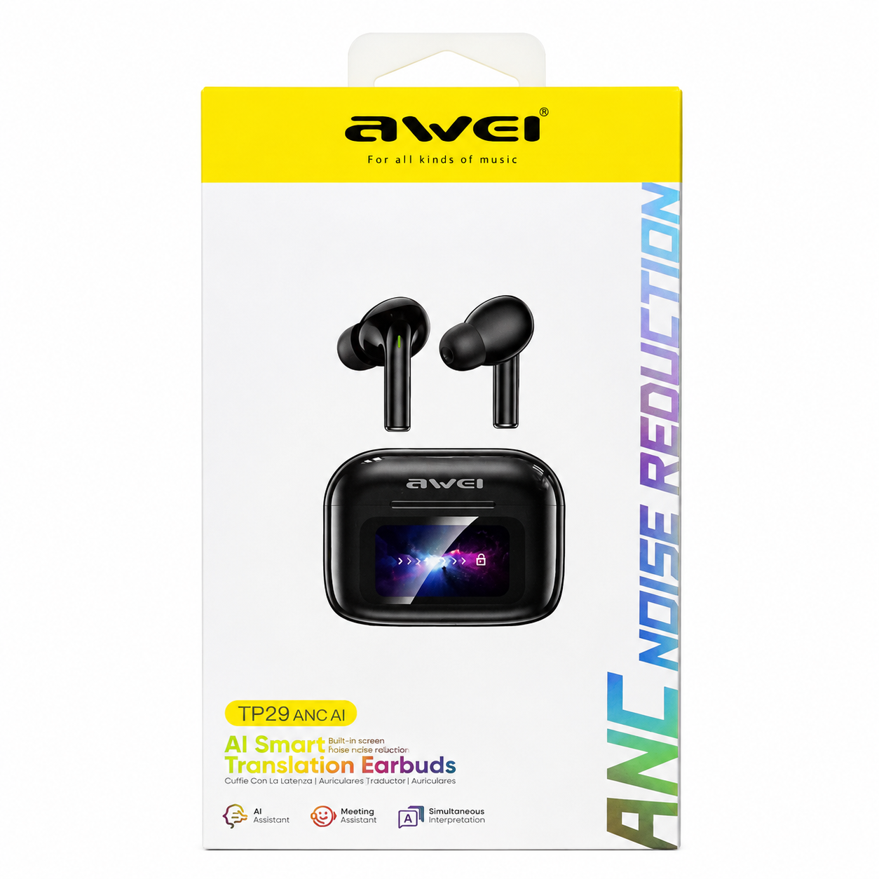 Awei TP29ANC AI Translation & ANC Wireless Earbuds – Bluetooth 6.0 Real-Time Translator Earphones with 147 Languages, 10mm Driver & LCD Touch Screen_img_3