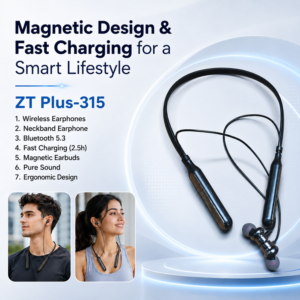 ZT Plus-315 Wireless Neckband Bluetooth Earphone – Bluetooth 5.3 Headset with 35H Battery Life, 2.5H Fast Charging, Magnetic Control & Flexible Anti-Pull Nylon Wire_img_1