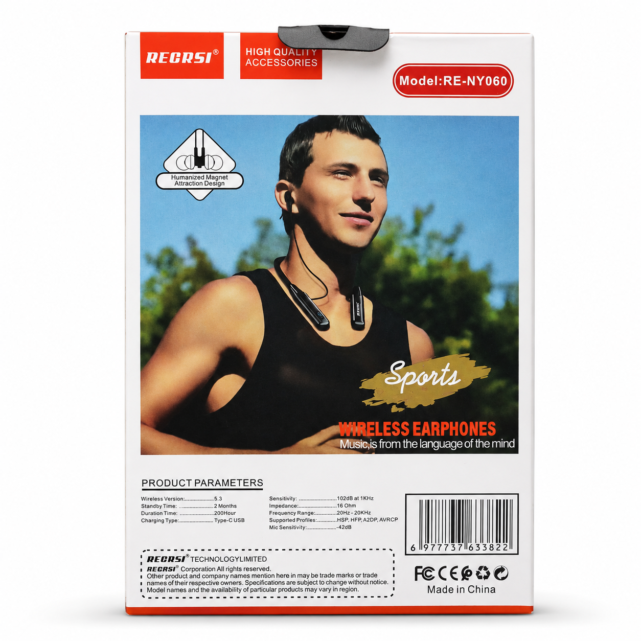 RE-NY060 Recrsi Wireless Neckband Bluetooth Earphone – Bluetooth 5.3 Headset with 200H Standby, 500mAh Battery, LED Display, TF Card Slot & Type-C Fast Charging_img_3