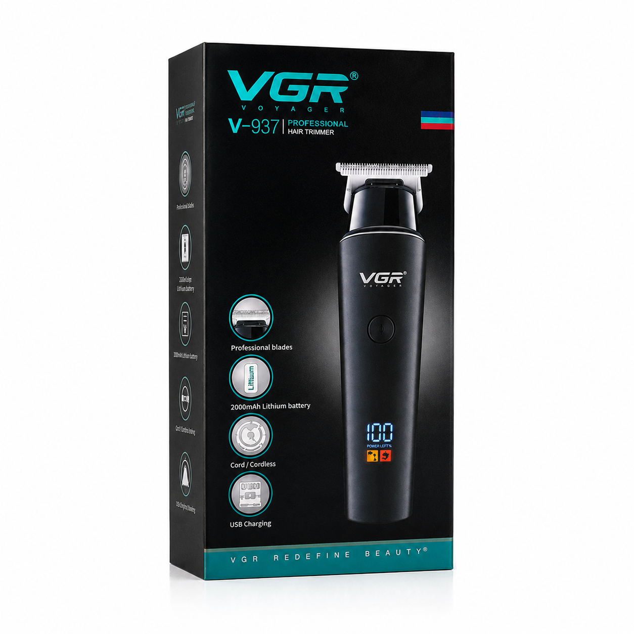 VGR V-937 Professional Cordless Hair & Beard Trimmer for Men – 500 Min Runtime, 2000mAh Battery, Smart LCD Display, Type-C & Zero Gap Stainless Steel Blade (Black)_img_3