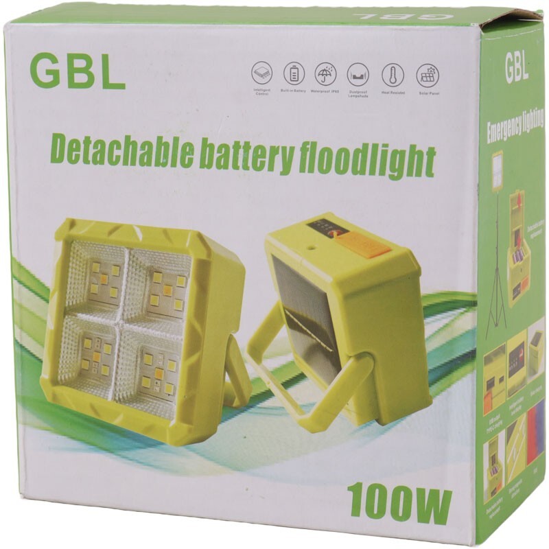 GBL Detachable Battery Solar Floodlight – 100W Super Bright Portable Outdoor LED Work Light with Built-in Power Bank, Weatherproof Design & Camping Emergency Light_img_3