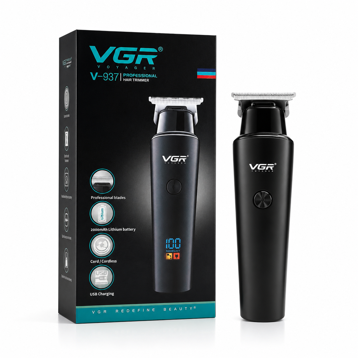 VGR V-937 Professional Cordless Hair & Beard Trimmer for Men – 500 Min Runtime, 2000mAh Battery, Smart LCD Display, Type-C & Zero Gap Stainless Steel Blade (Black)_img_6