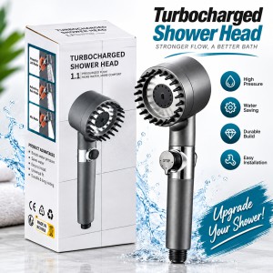 Turbocharged Shower Head – High-Pressure Propeller Bath Shower with PP Cotton Filter, Silicone Massage Brushes, Water Saving Stop Button & 360° Rotation_img_0