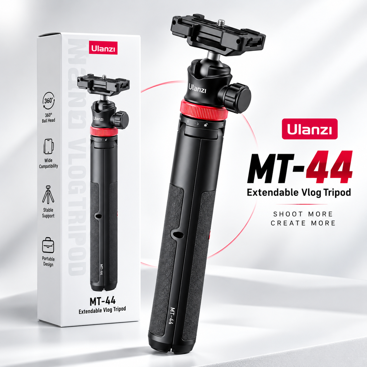 Ulanzi MT-44 Extendable Vlog Tripod & Selfie Stick – 2-in-1 Professional Monopod with 360° Ball Head, Cold Shoe Mount, 1/4" Screw & Phone Holder for Smartphones & Cameras_img_1