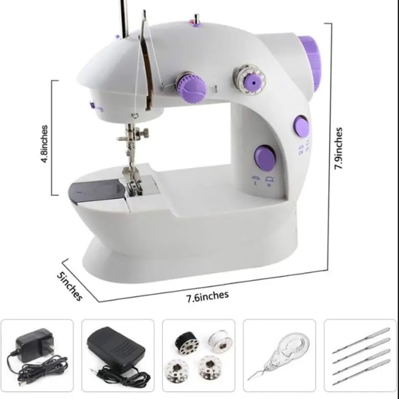 Mini Sewing Machine SM-202A – Portable Dual Speed Electric Sewing Machine with LED Light, Foot Pedal, AC Adapter & Double Thread System for Home Use_img_2